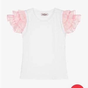 Phi Clothing White and Pink Ruffle Sleeve Top